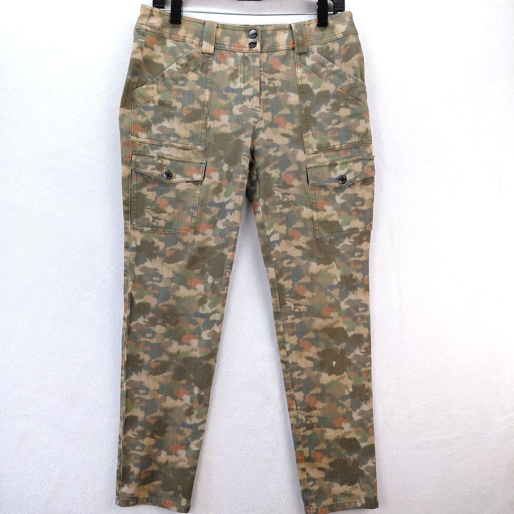 Anatomie Skyler Green Tan Camo Cargo Travel Pants Womens Medium Stretch Hunting